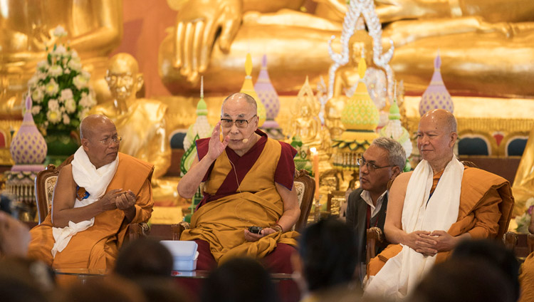 Seine Heiligkeit der Dalai Lama spricht während der Einweihung des neuen Wat Pa Buddhagaya Vanaram Tempels in Bodhgaya, Bihar, Indien am 25. Januar 2018. Foto: Tenzin Choejor