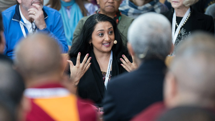 Amishi Jha während ihrer Präsentation über Aufmerksamkeit und Meta-Bewusstsein am dritten Tag des Mind & Life Dialogs in Dharamsala, HP, Indien am 14. März 2018. Foto: Tenzin Choejor