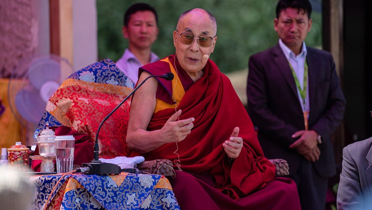 Seine Heiligkeit der Dalai Lama spricht an der Eröffnungsfeier des Juma Bagh Parks in Leh, Ladakh, J&K, Indien am 3. August 2018. Foto: Tenzin Choejor