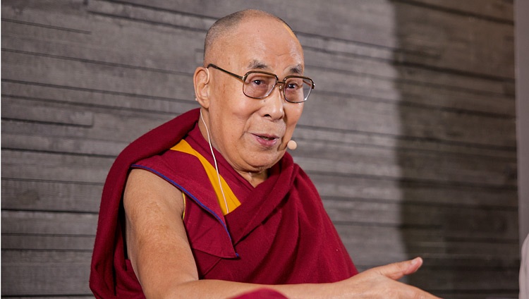Seine Heiligkeit der Dalai Lama im Gespräch mit Pressevertretern in Malmö, Schweden am 12. September 2018. Foto: Malin Kihlström/IM