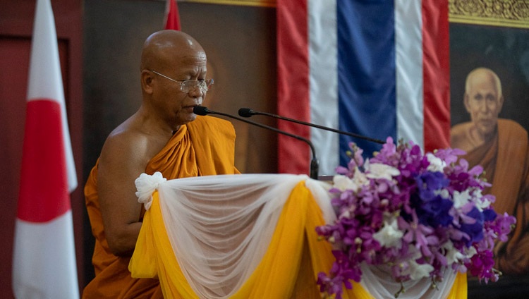 Abbot Dr Phra Bhodhinandhamunee spricht an der Eröffnung des internationalen Seminars über Tripitaka/Tipitaka. Bodhgaya, Bihar, Indien am 22. Dezember 2018. Foto: Lobsang Tsering