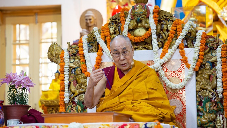 Seine Heiligkeit der Dalai Lama spricht am letzten Tag der Unterweisungen für russische Buddhisten in Dharamsala, HP, Indien am 12. Mai 2019. Foto: Lobsang Tsering