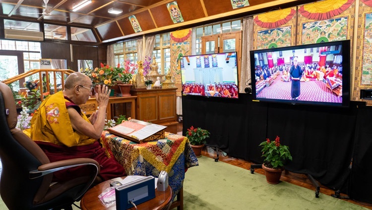 Unterweisung von Seiner Heiligkeit dem Dalai Lama auf Wunsch von Buddhisten aus Ladakh. In Dharamsala, HP, Indien am 13. Juli 2021. Foto: Ehrw. Tenzin Jamphel