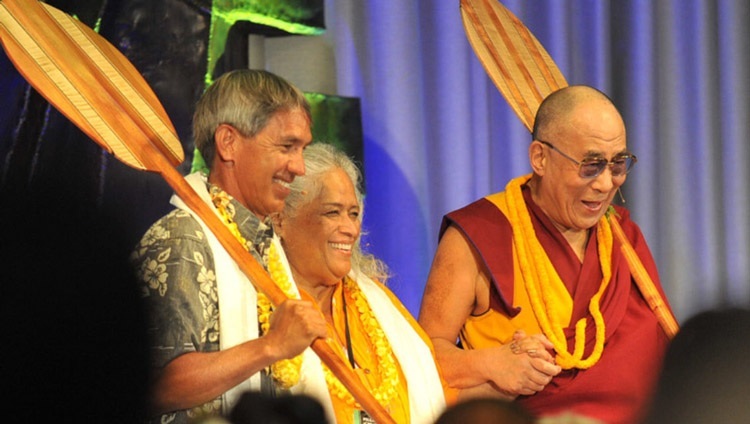 Seine Heiligkeit der Dalai Lama an der Universität von Hawaii am 15. April 2012. Foto/JHook/Civil Beat
