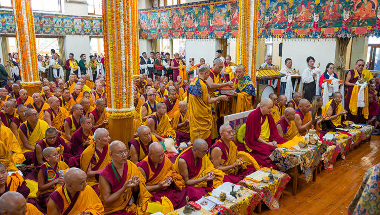 A view inside the Main Tibetan Temple during the Long Life Prayer Offering for His Holiness the Dalai Lama in Dharamsalsa HP, India on May 20, 2026. Photo by Tenzin Choejor